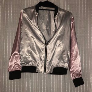Silver and Metallic Pink Bomber Jacket